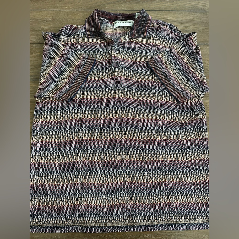 Jhane Barnes Multicolor Knit Short Sleeve Polo‎ Shirt Size M - Picture 2 of 6